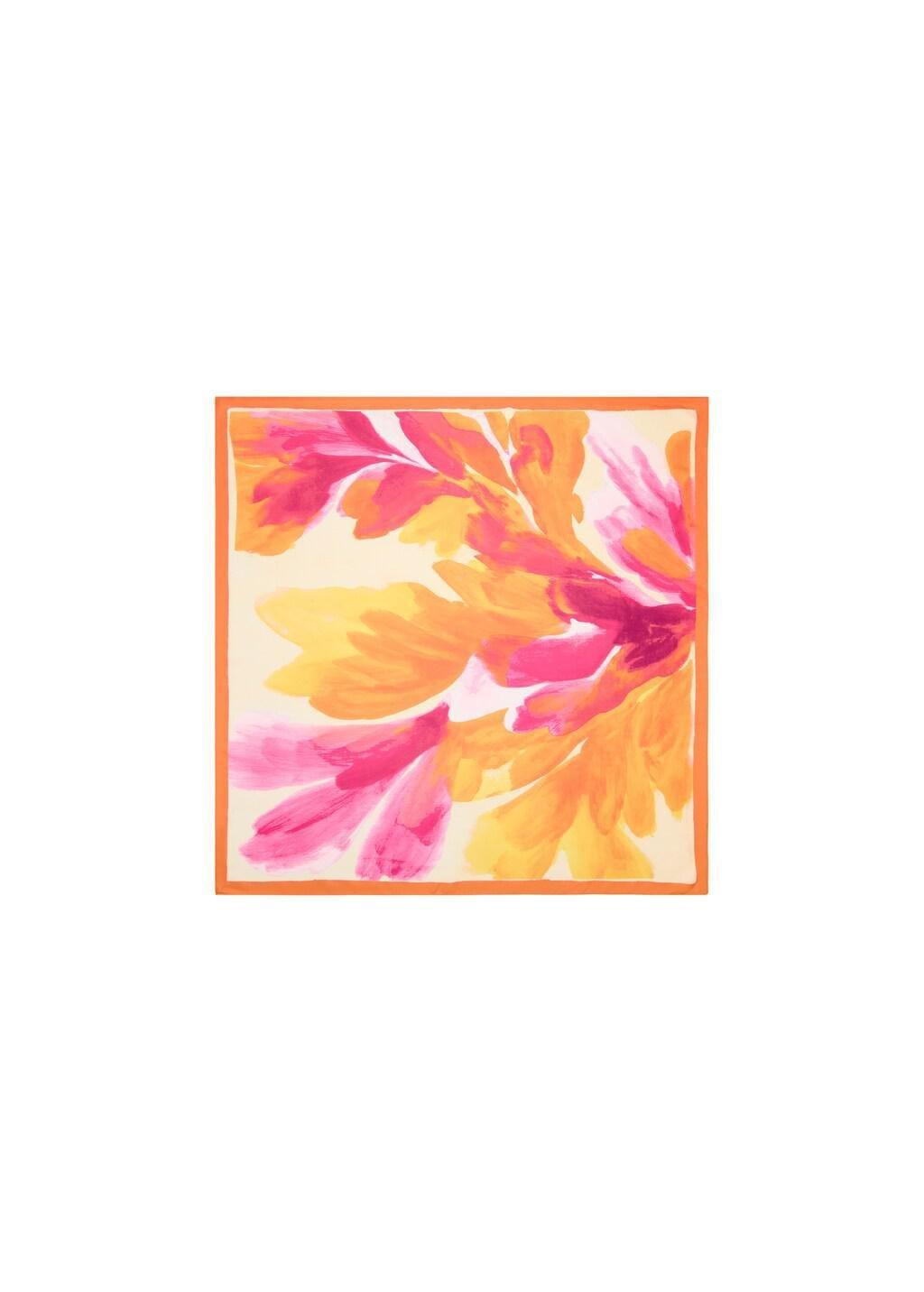 Orange Floral Print Scarf, Orange, medium