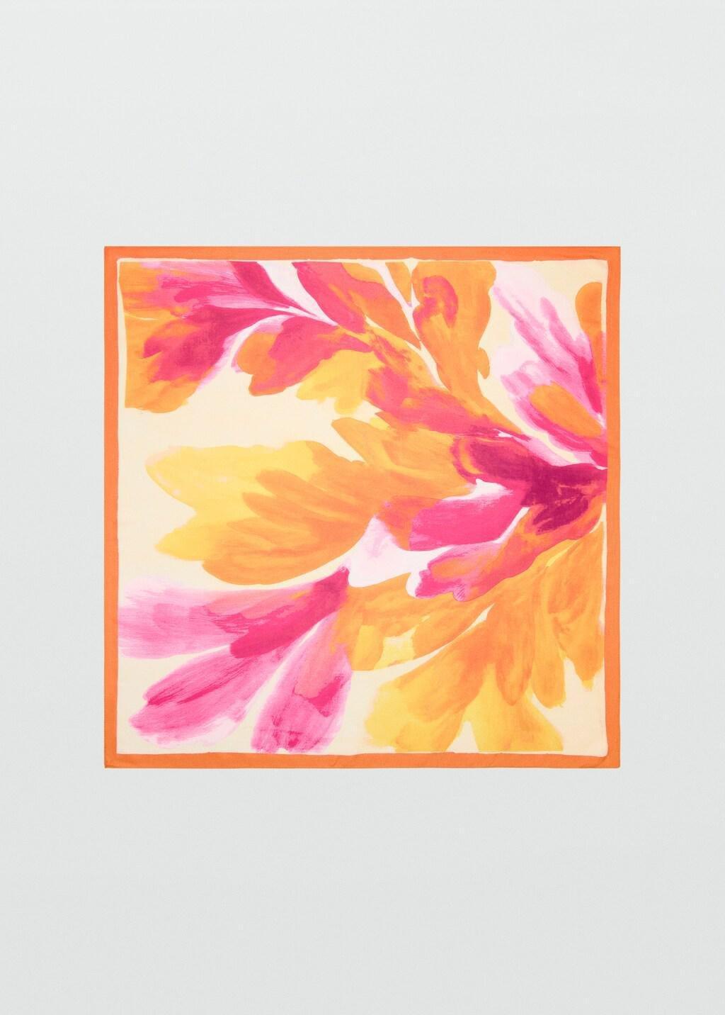 Orange Floral Print Scarf, Orange, large image number 3