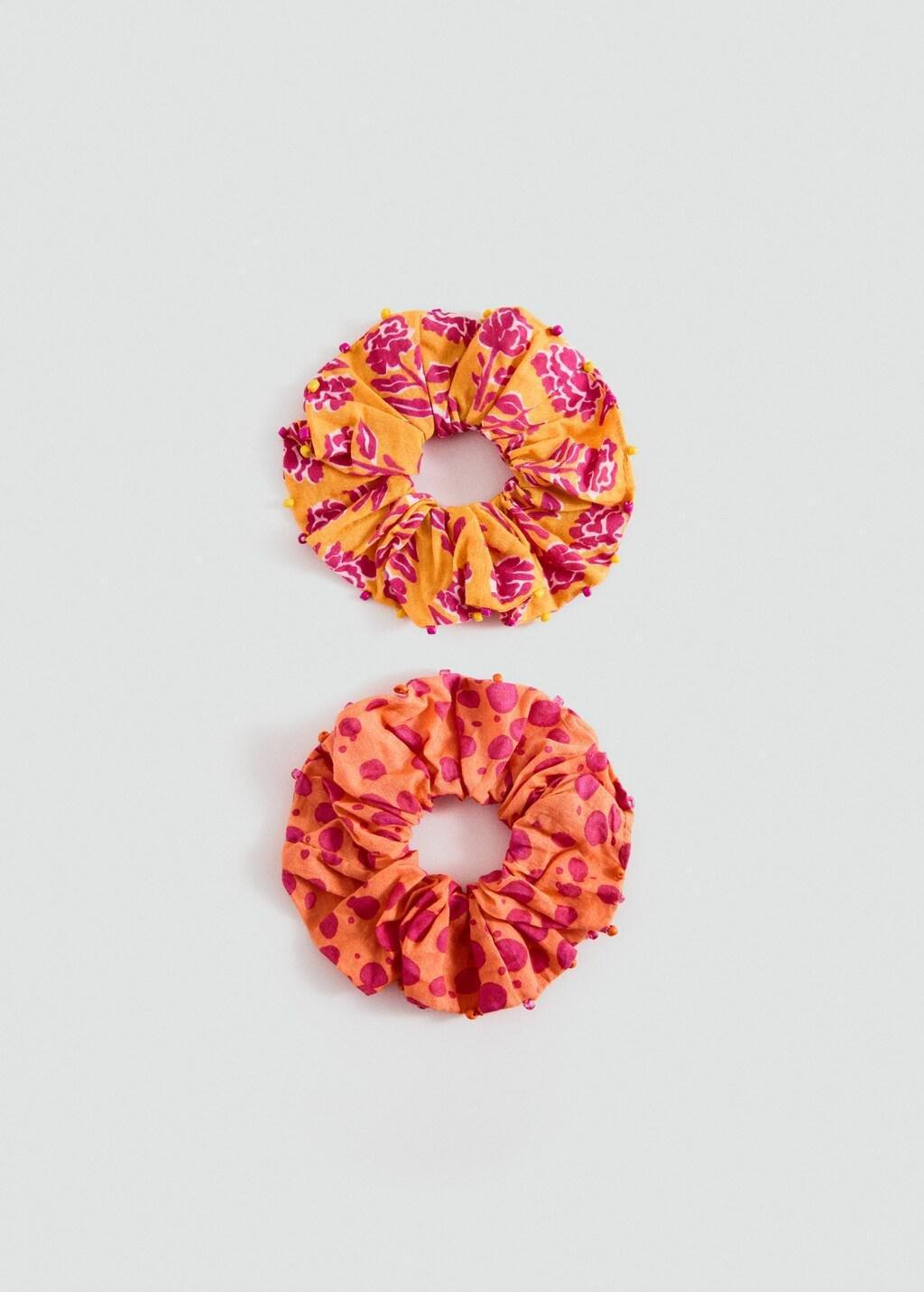 Orange Hair Tie , Set Of 2, Kids Girls, Orange, medium