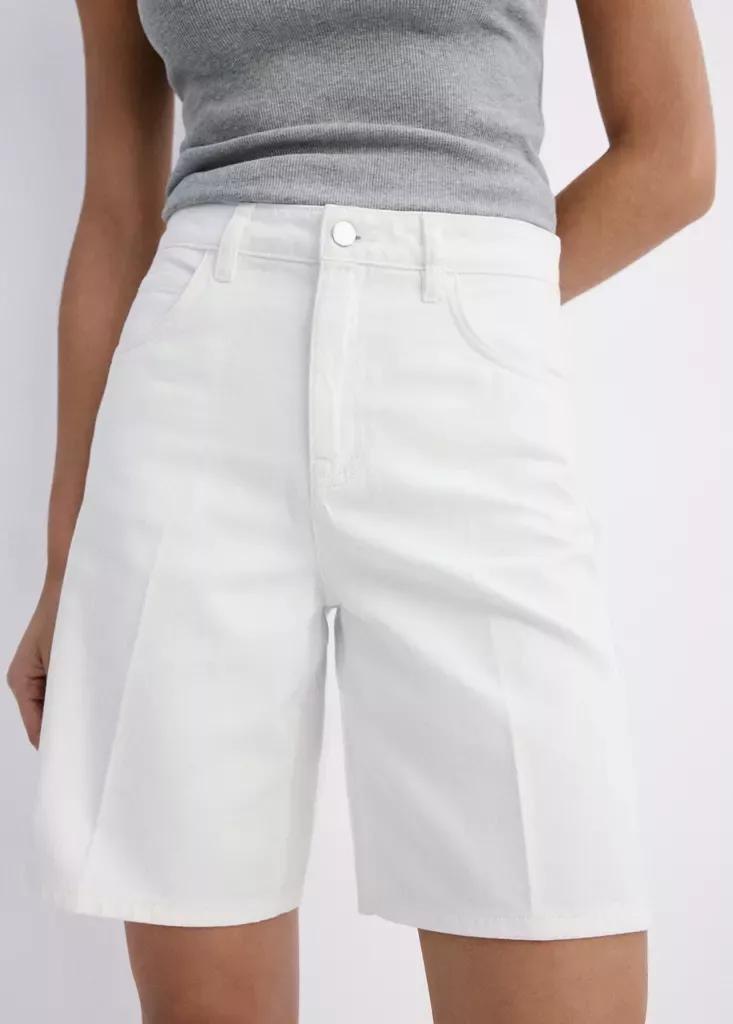 White Straight-Fit Denim Bermuda Shorts, White, large image number 0