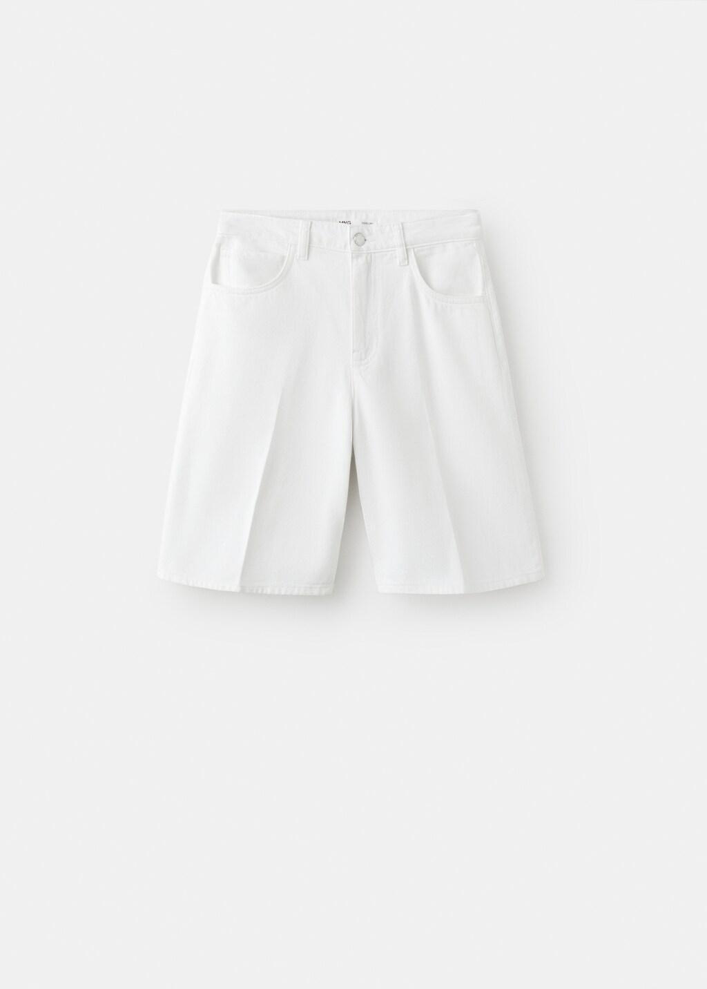 White Straight-Fit Denim Bermuda Shorts, White, large image number 8