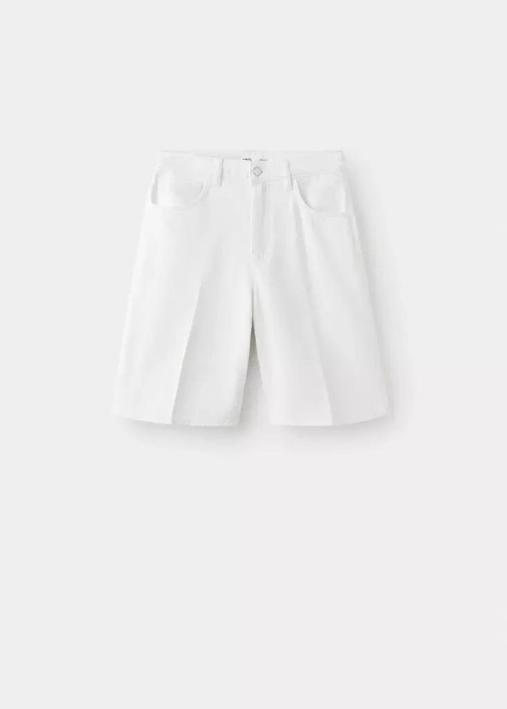 White Straight-Fit Denim Bermuda Shorts, White, large image number 9