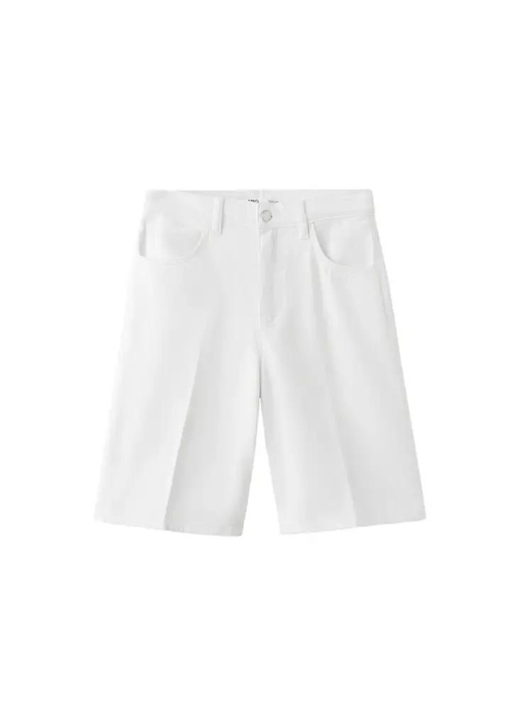 White Straight-Fit Denim Bermuda Shorts, White, large image number 12