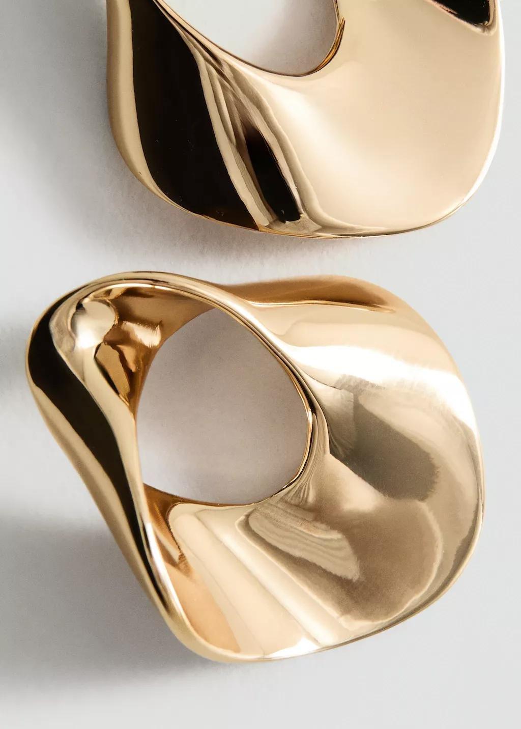 Gold Earrings With Relief Design, Gold, medium