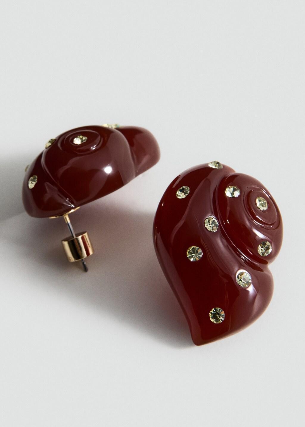 Brown Shell Strass Earrings, Brown, large image number 0