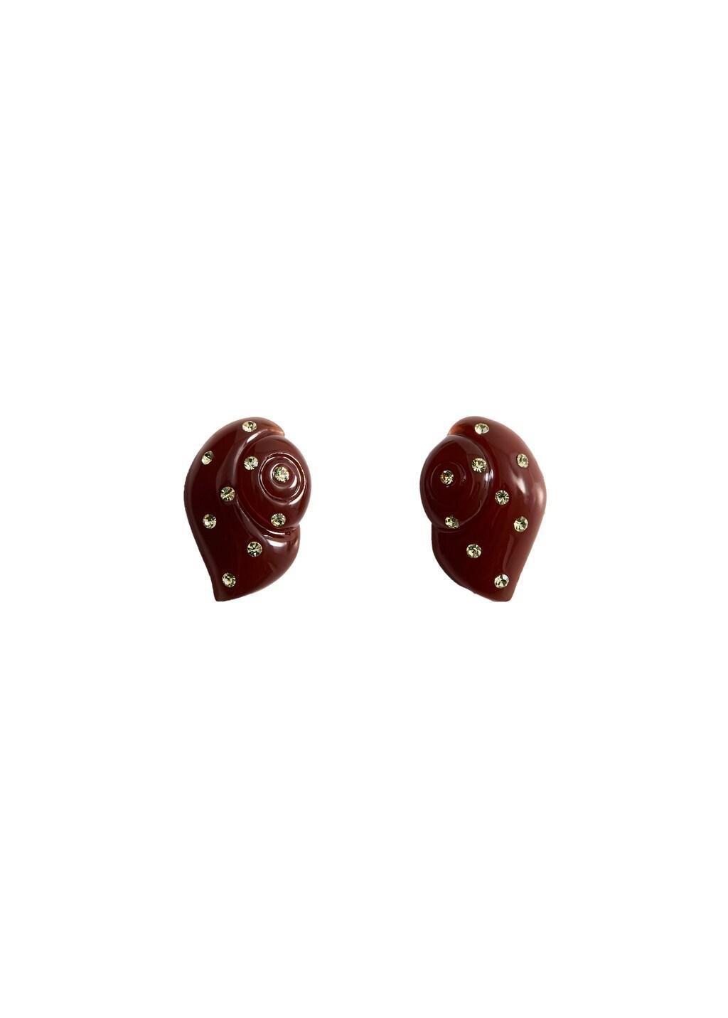 Brown Shell Strass Earrings, Brown, large image number 2