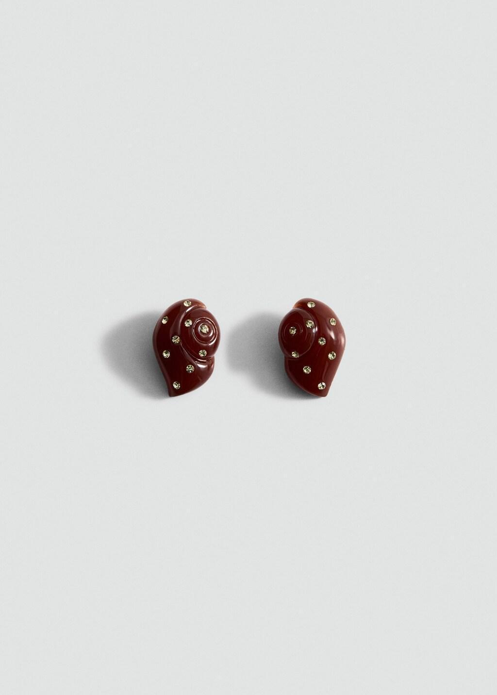 Brown Shell Strass Earrings, Brown, large image number 3