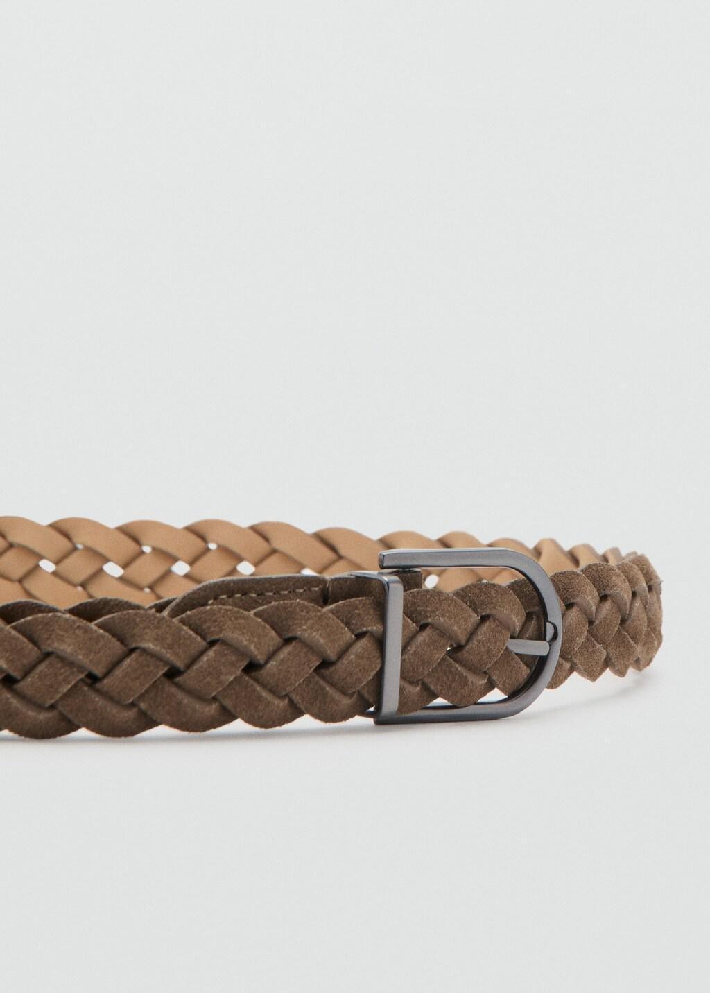 Brown Braided Leather Belt, Medium Brown, large image number 0