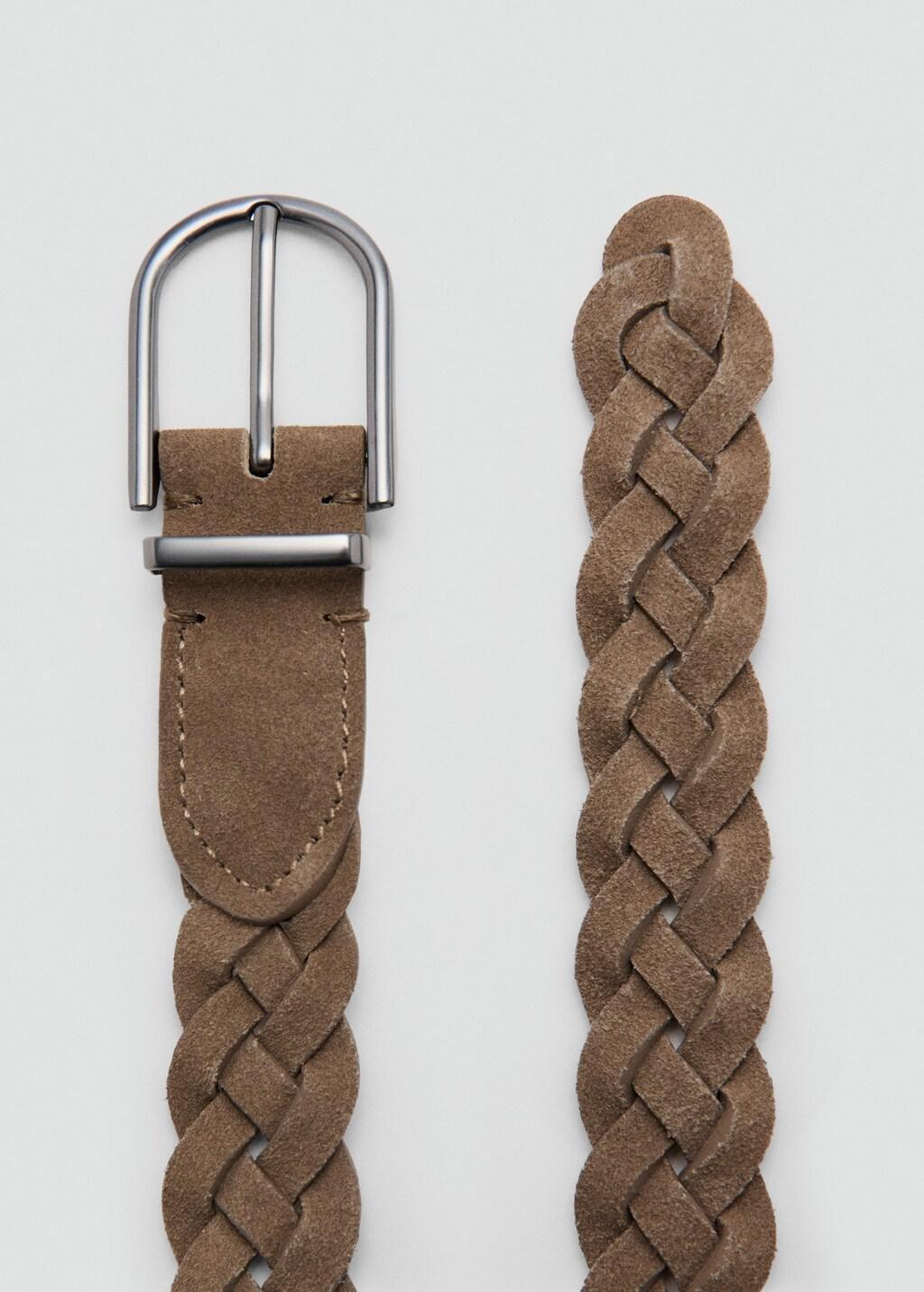 Brown Braided Leather Belt, Medium Brown, large image number 1