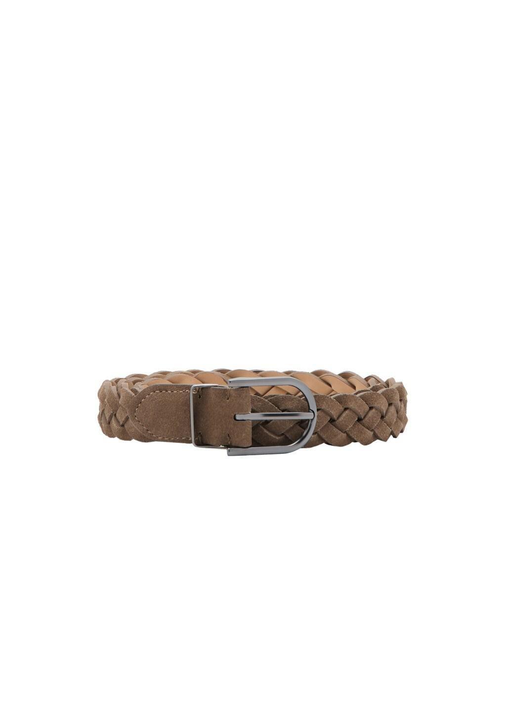 Brown Braided Leather Belt, Medium Brown, large image number 2