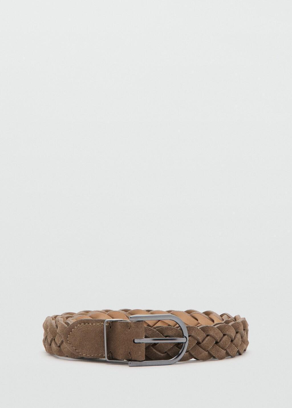 Brown Braided Leather Belt, Medium Brown, large image number 3