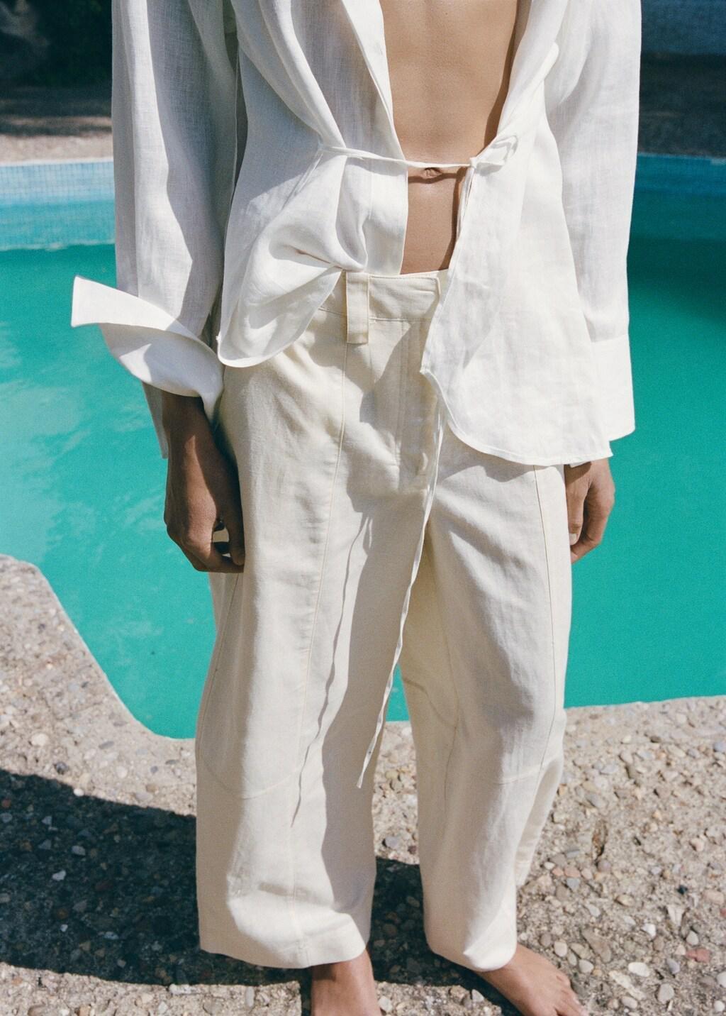Beige Linen Balloon Trousers, Light Beige, large image number 3