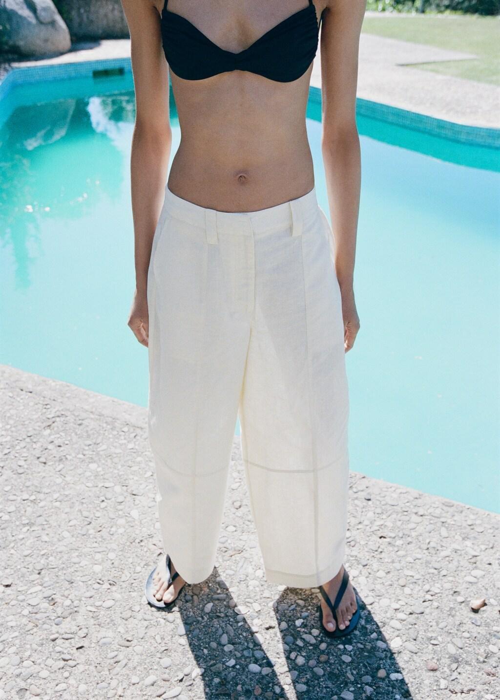 Beige Linen Balloon Trousers, Light Beige, large image number 4