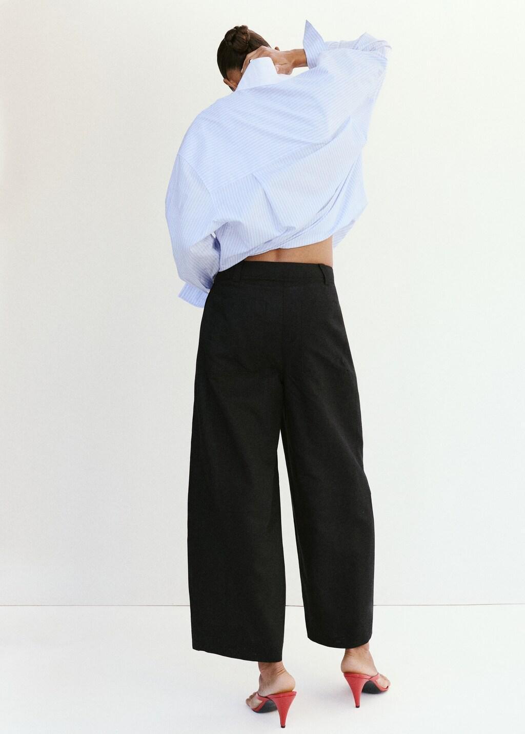 Black Linen Balloon Trousers, Black, large image number 2