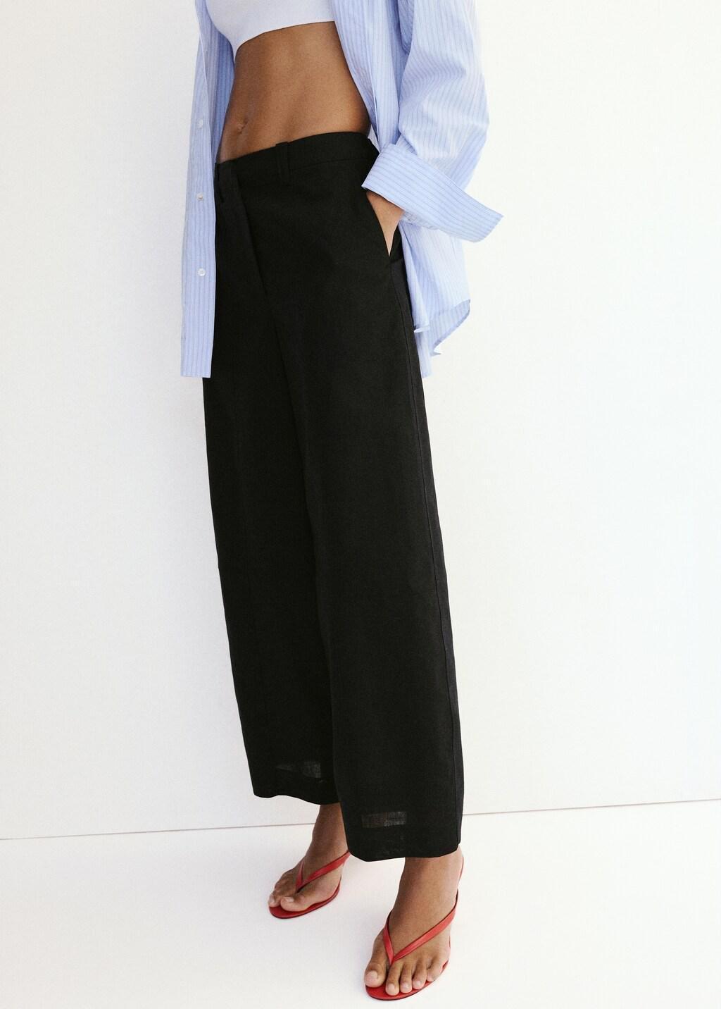 Black Linen Balloon Trousers, Black, large image number 3