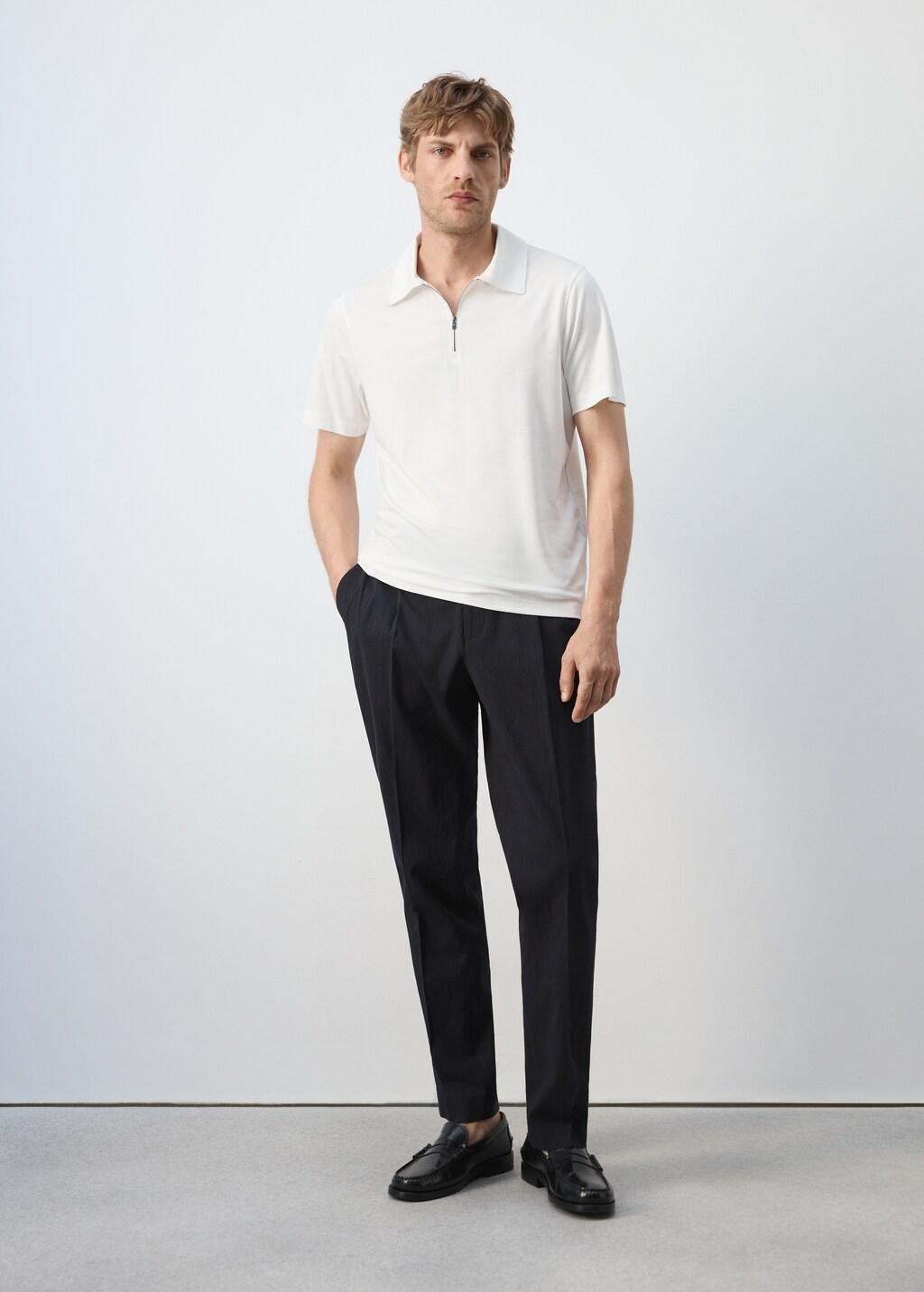 White Regular Fit Zip Polo, White, medium