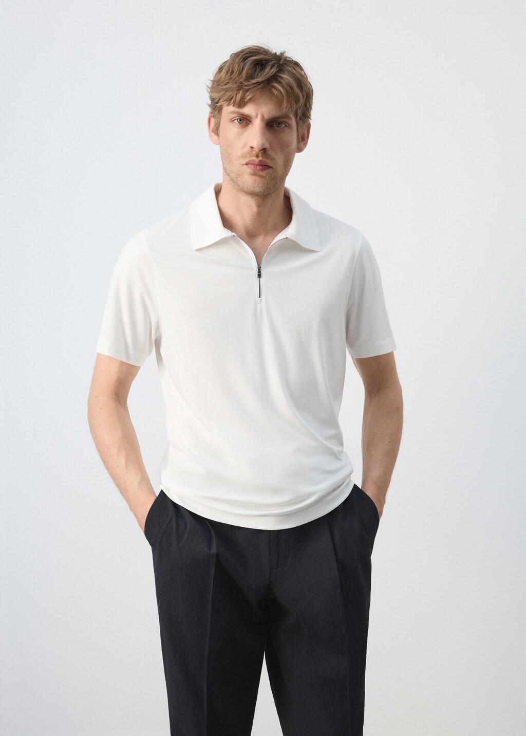 White Regular Fit Zip Polo, White, large image number 3