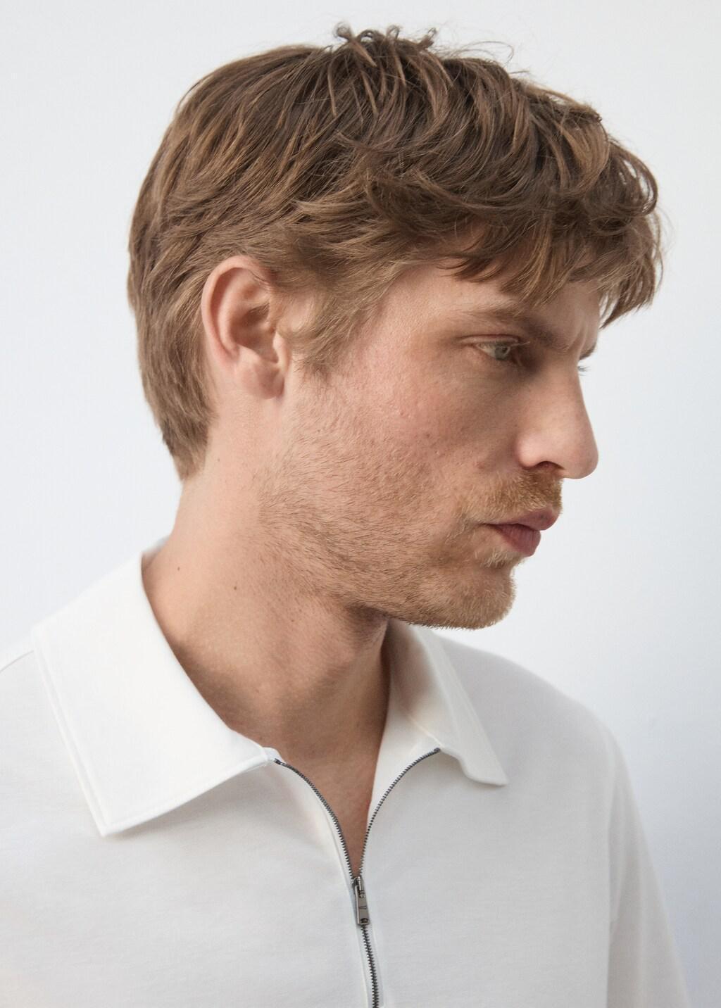 White Regular Fit Zip Polo, White, large image number 4