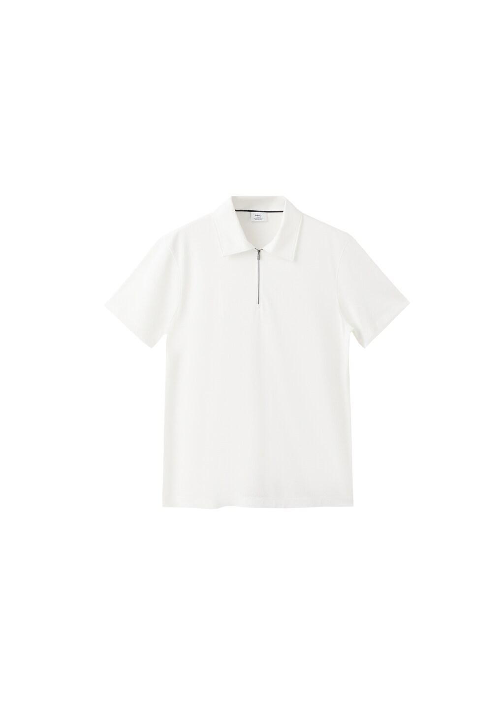 White Regular Fit Zip Polo, White, large image number 6