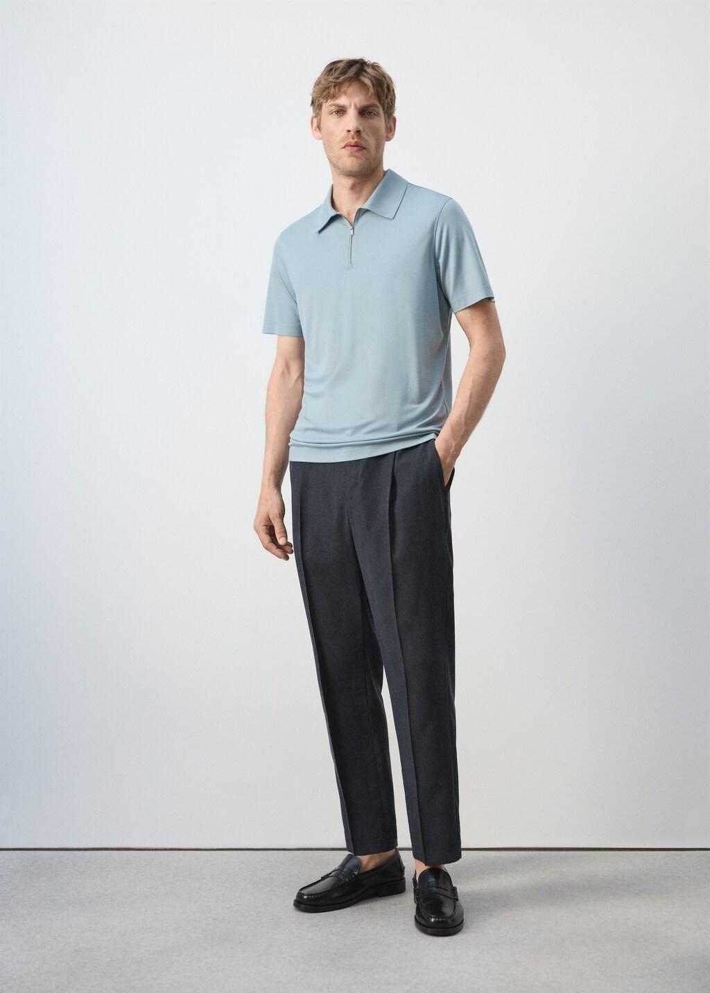 Blue Regular Fit Zip Polo, Light-Pastel Blue, medium