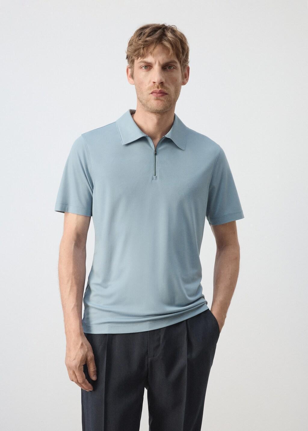 Blue Regular Fit Zip Polo, Light-Pastel Blue, large image number 3