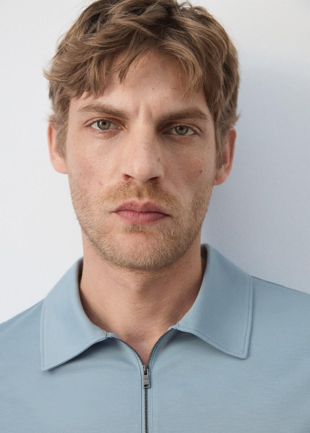 Blue Regular Fit Zip Polo, Light-Pastel Blue, large image number 4