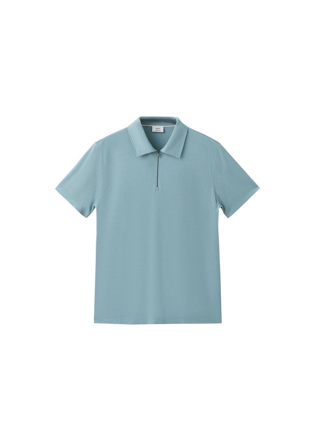 Blue Regular Fit Zip Polo, Light-Pastel Blue, large image number 6