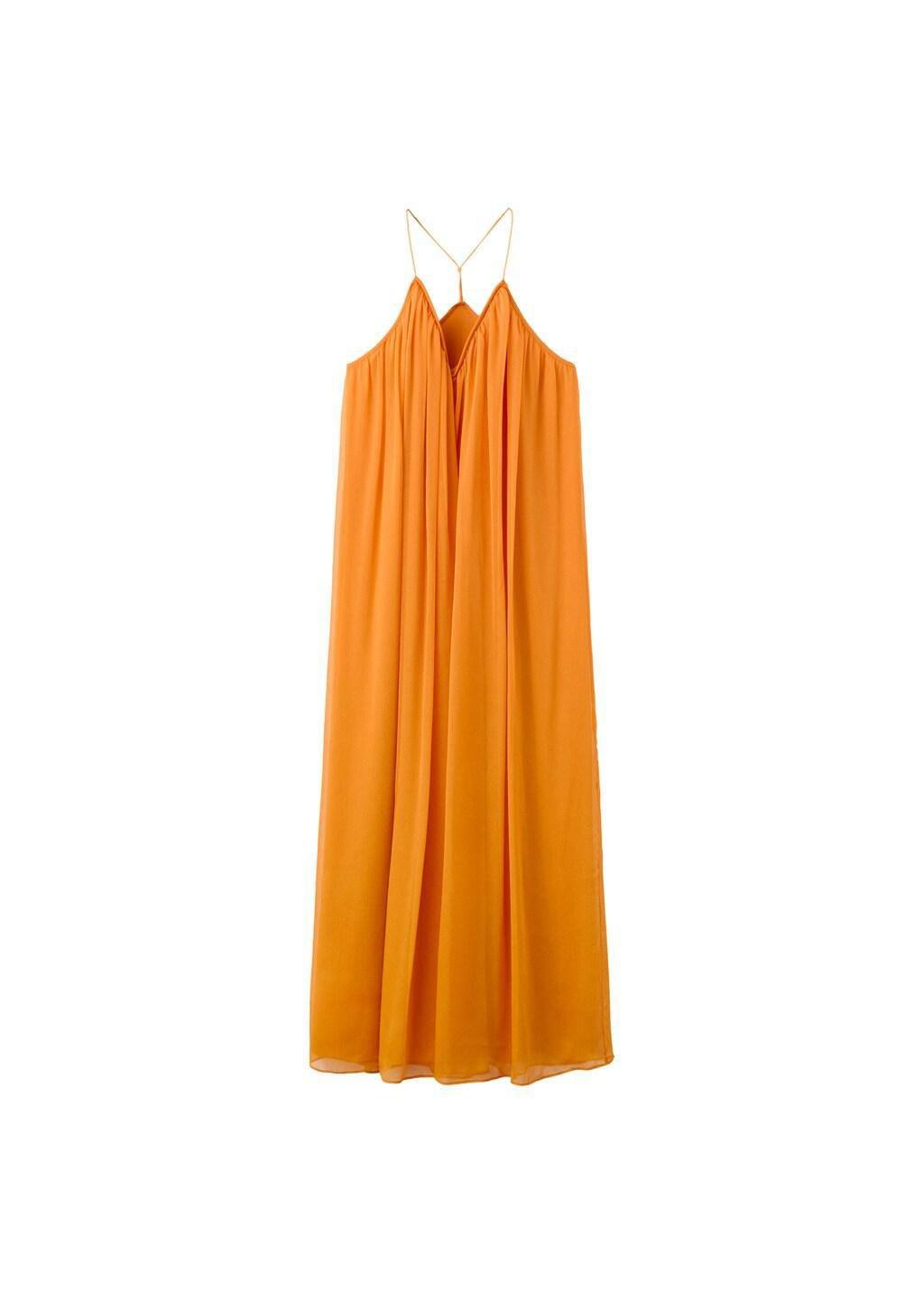 Orange Chiffon V-Neck Dress, Orange, large image number 5
