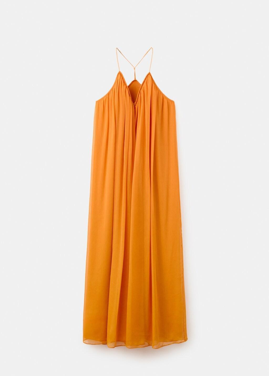 Orange Chiffon V-Neck Dress, Orange, large image number 6