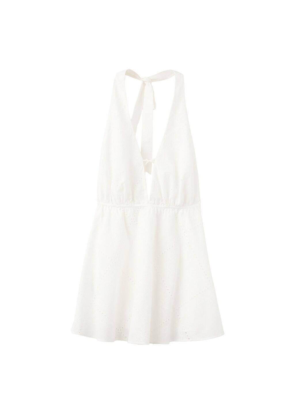 White Halter Dress With Broderie Anglaise, White, large image number 6
