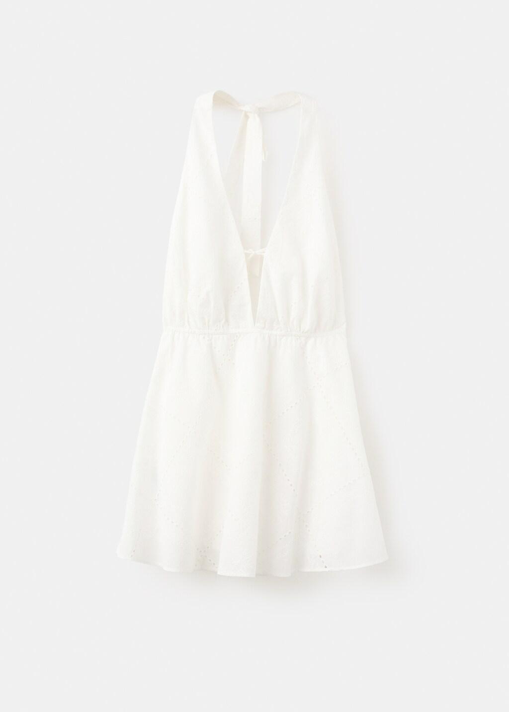 White Halter Dress With Broderie Anglaise, White, large image number 7