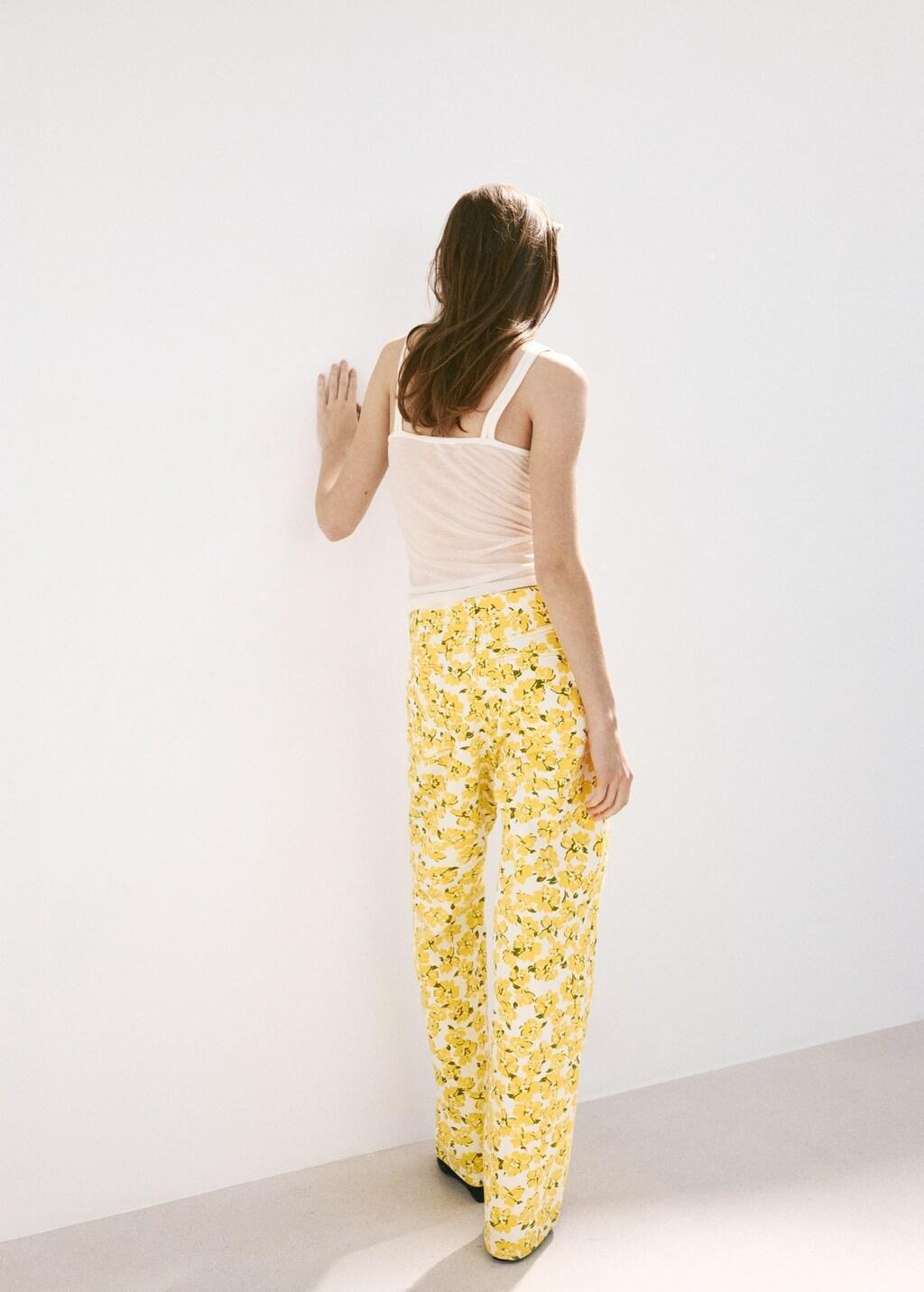 Yellow Straight-Leg Jeans With Floral Pattern, Yellow, large image number 2