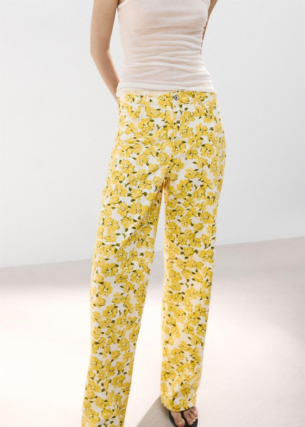 Yellow Straight-Leg Jeans With Floral Pattern, Yellow, large image number 3