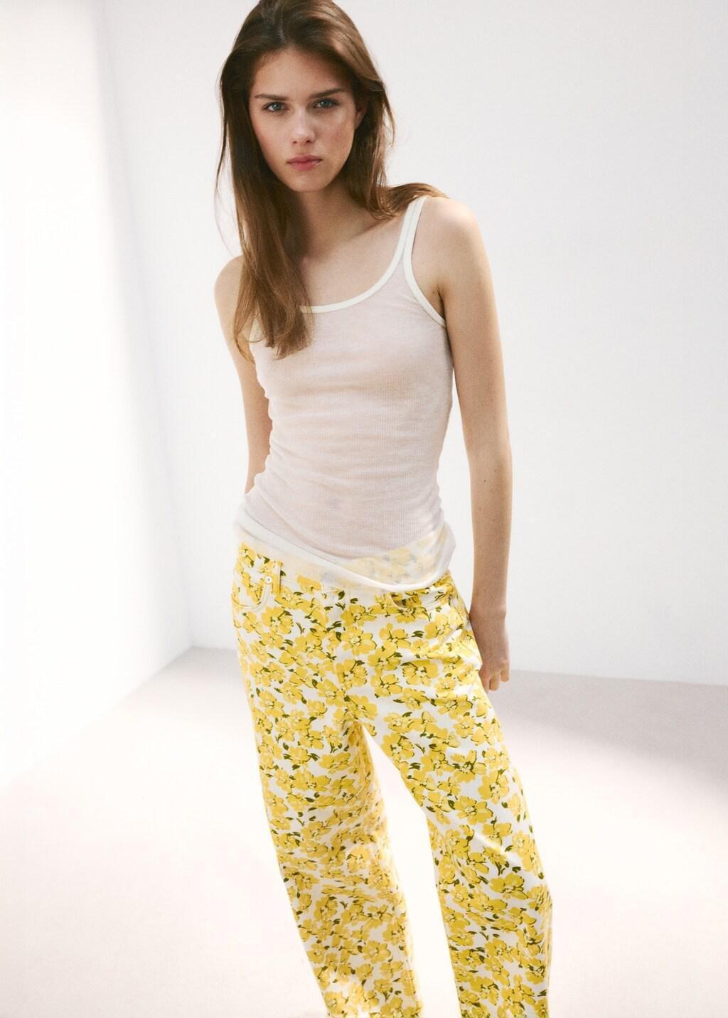 Yellow Straight-Leg Jeans With Floral Pattern, Yellow, large image number 4