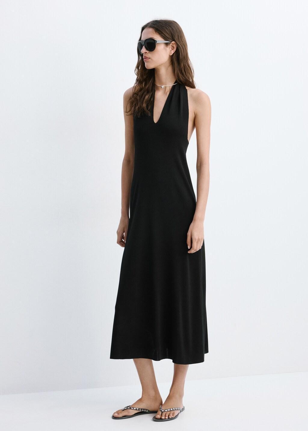 Black Halter Dress With Back Detail, Black, large image number 0