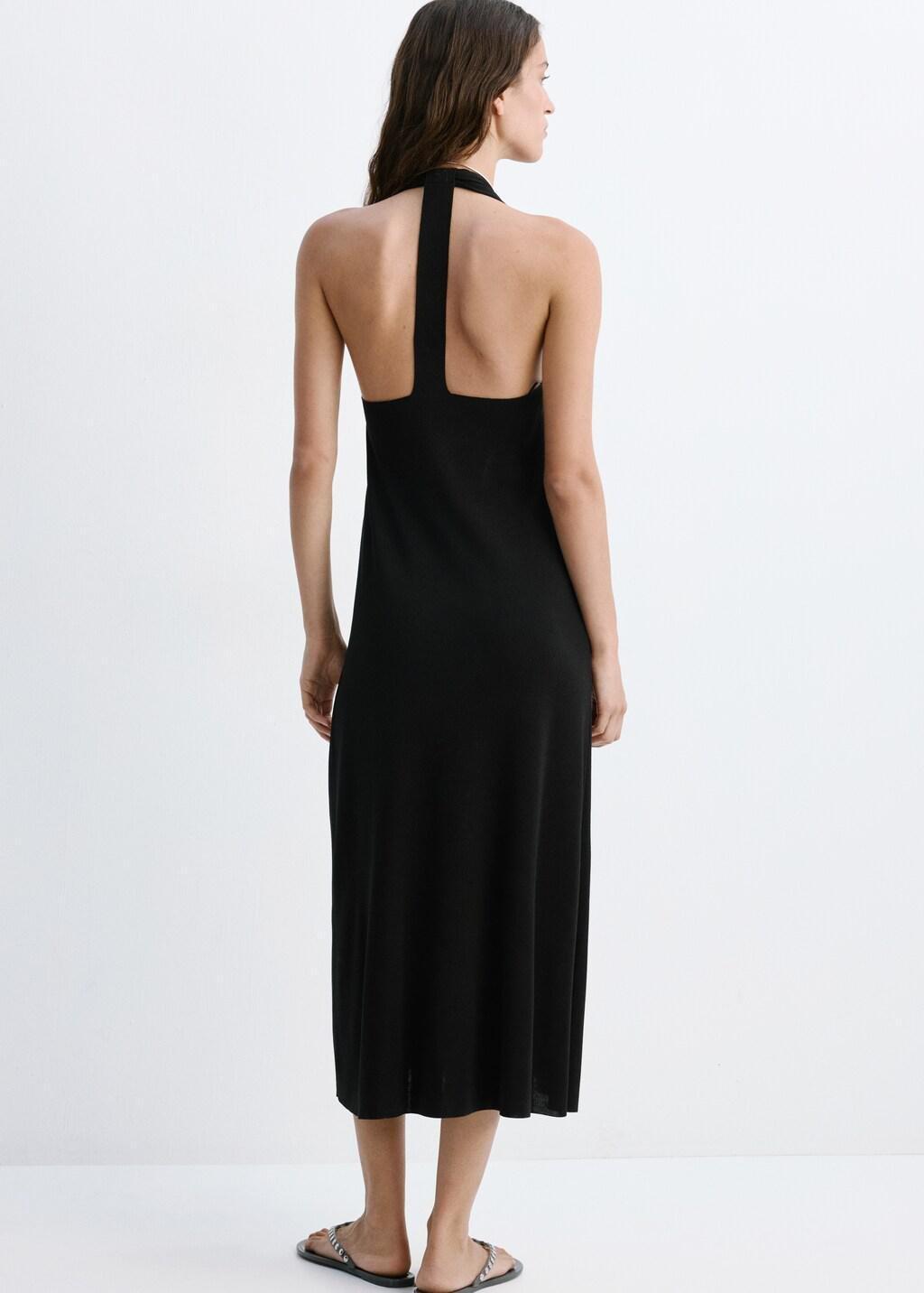 Black Halter Dress With Back Detail, Black, large image number 2