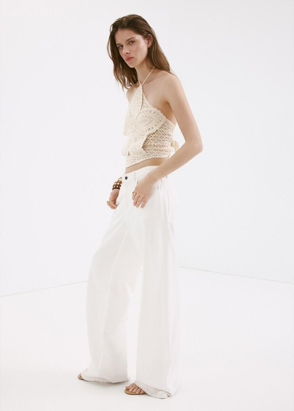Beige Crochet Floral Top, Light Beige, medium