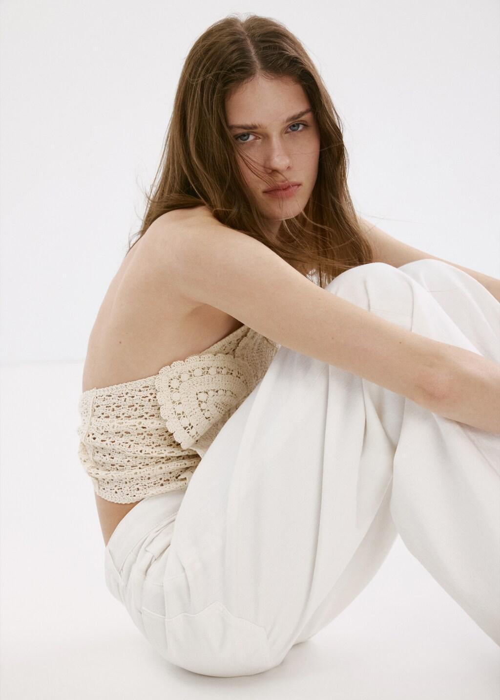 Beige Crochet Floral Top, Light Beige, large image number 4