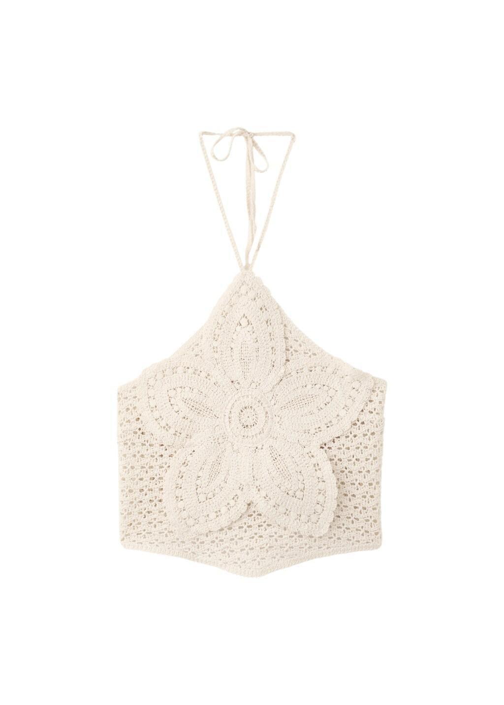 Beige Crochet Floral Top, Light Beige, large image number 6