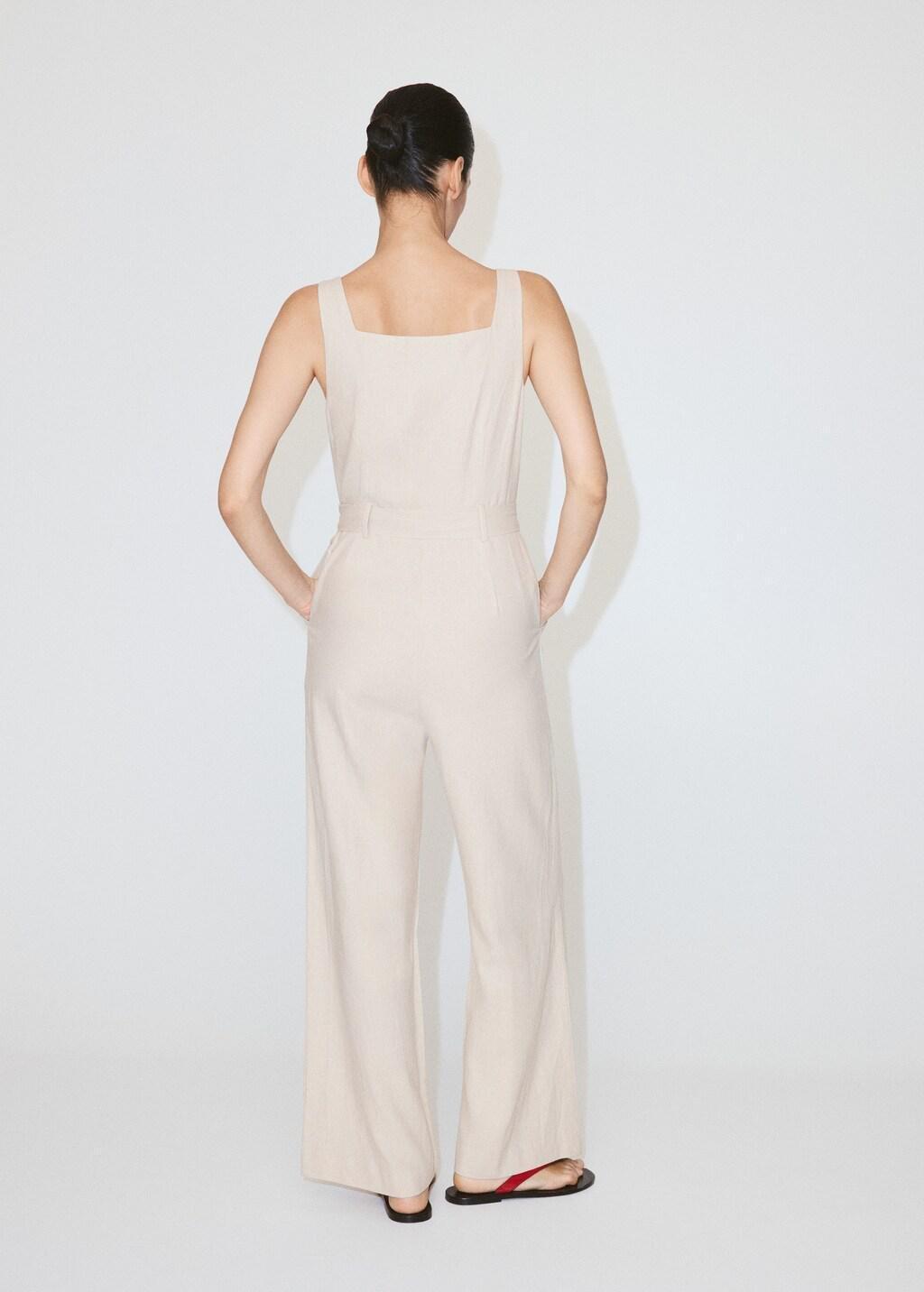 Brown Lt Pastel Linen Cropped Playsuit With Belt, Light Pastel Brown, large image number 2