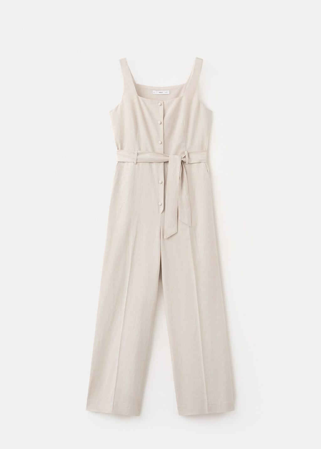 Brown Lt Pastel Linen Cropped Playsuit With Belt, Light Pastel Brown, large image number 7