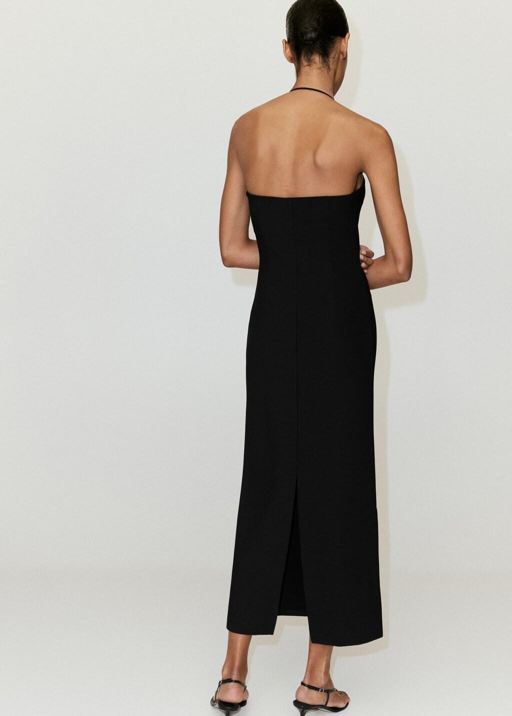 Black Fitted Halter-Neck Dress, Black, large image number 2