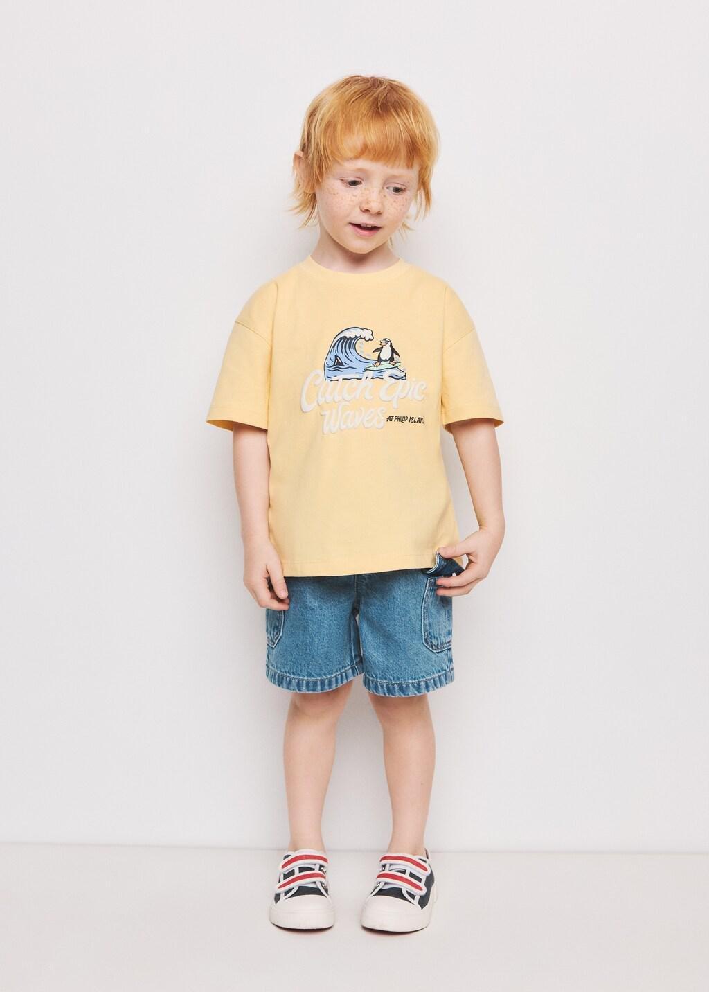 Yellow Printed Cotton-Blend T-Shirt, Baby Boy, Yellow, large image number 0