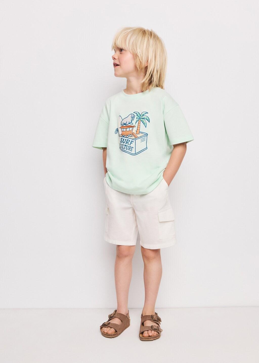 Green Cotton T-Shirt With Surf Print, Baby Boys, Turquoise - Aqua, medium