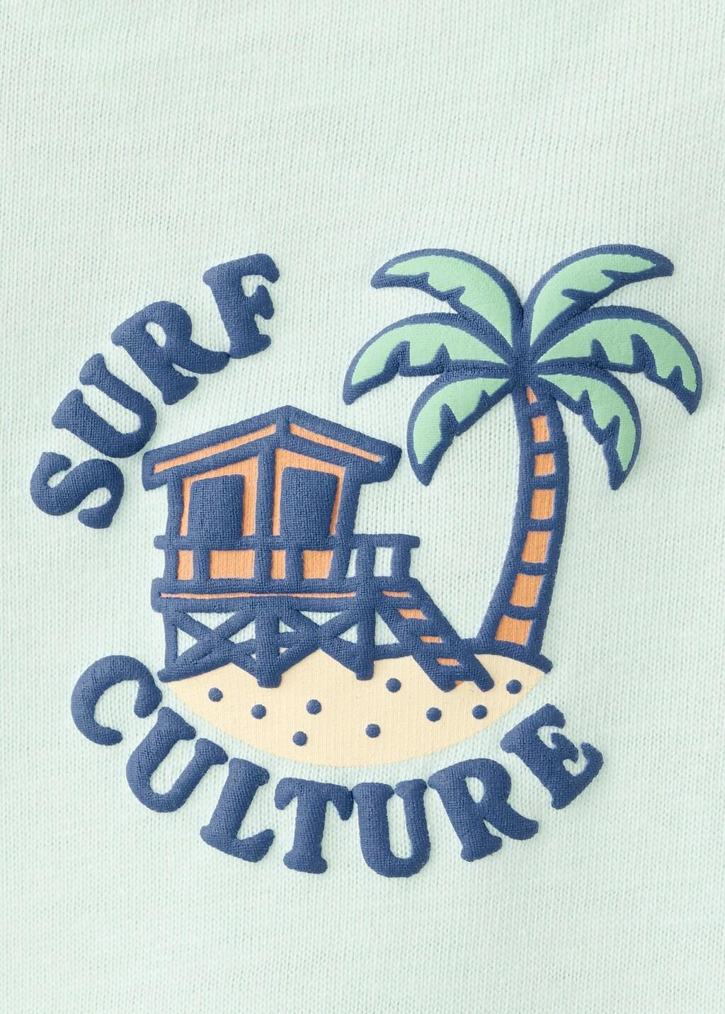 Green Cotton T-Shirt With Surf Print, Baby Boys, Turquoise - Aqua, medium