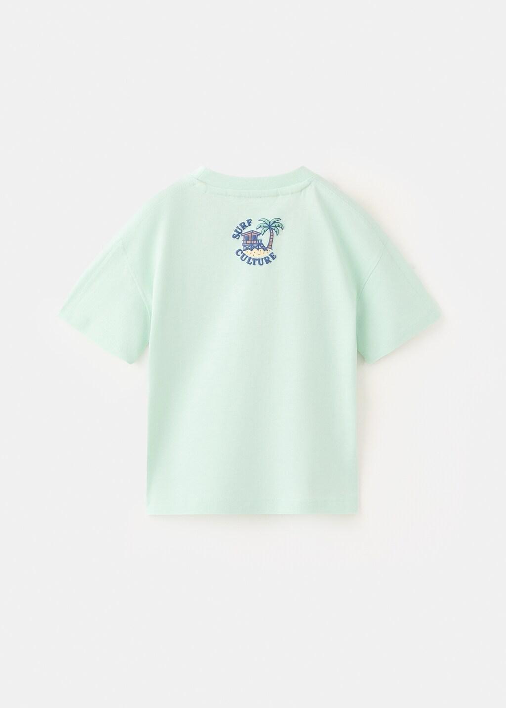 Green Cotton T-Shirt With Surf Print, Baby Boys, Turquoise - Aqua, large image number 2