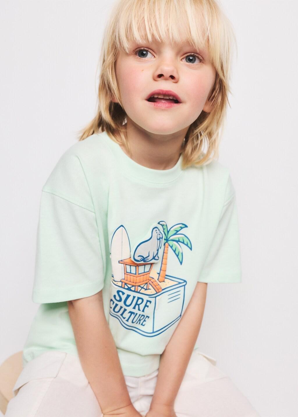 Green Cotton T-Shirt With Surf Print, Baby Boys, Turquoise - Aqua, large image number 3
