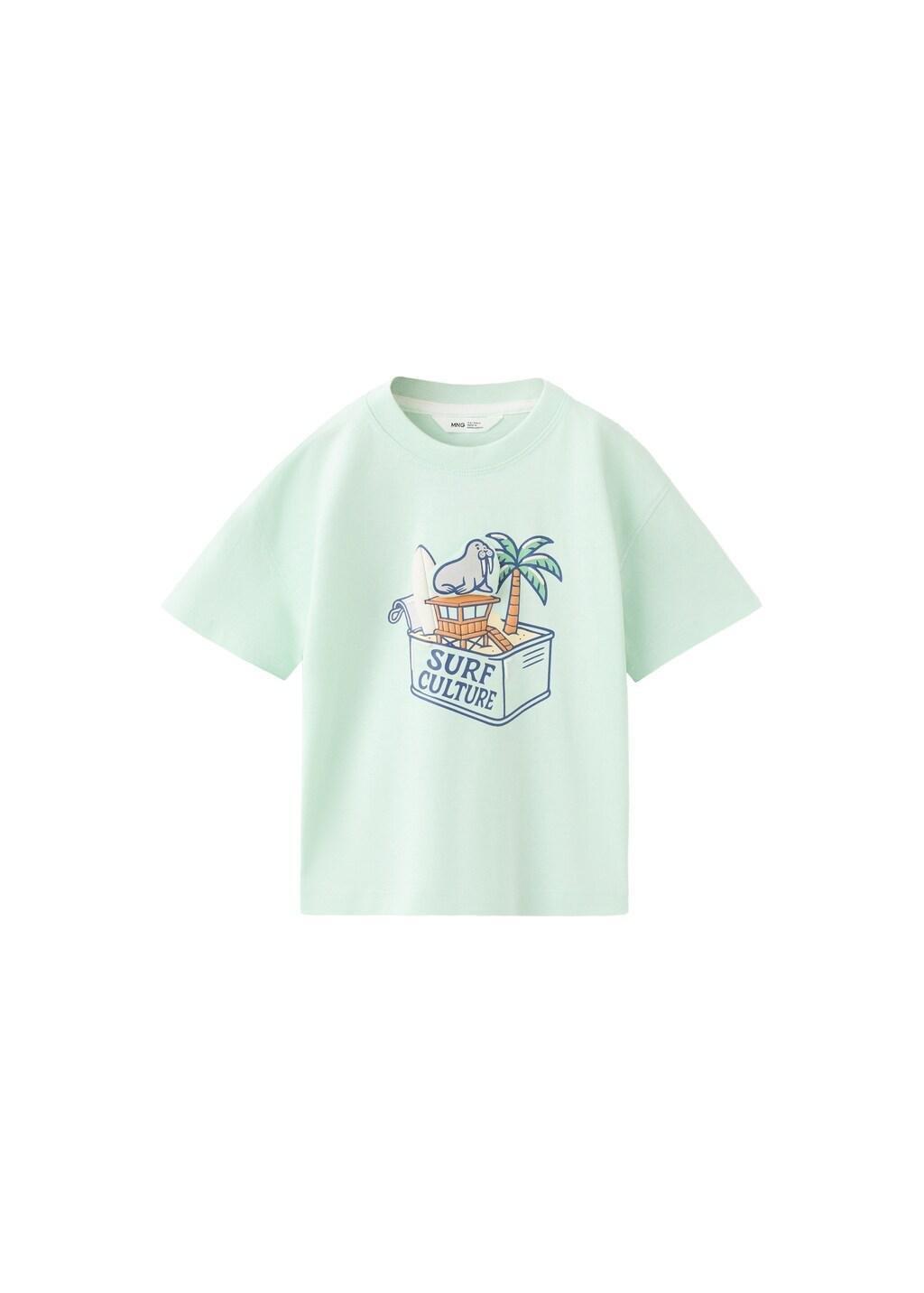 Green Cotton T-Shirt With Surf Print, Baby Boys, Turquoise - Aqua, large image number 5