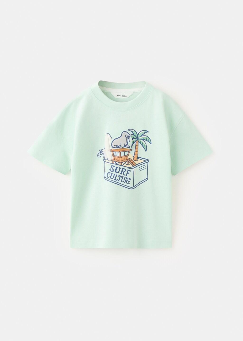 Green Cotton T-Shirt With Surf Print, Baby Boys, Turquoise - Aqua, large image number 6