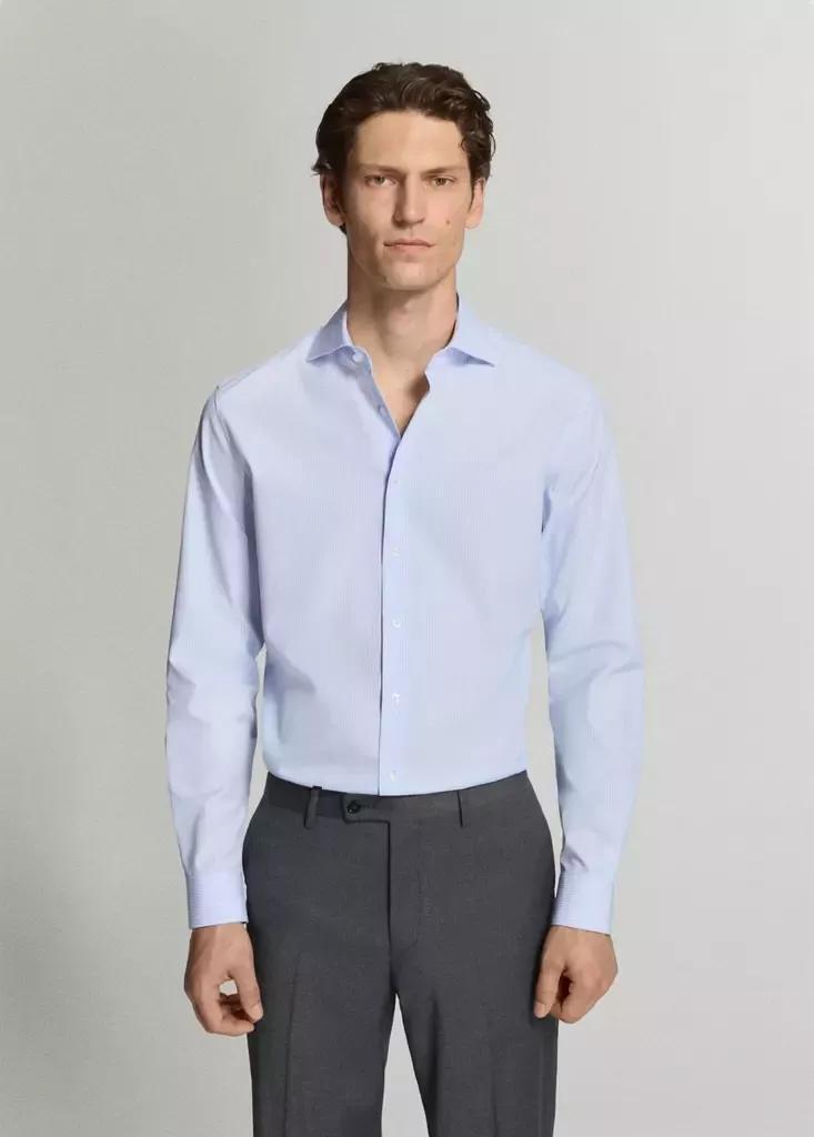 Blue 100% Cotton Slim-Fit Formal Shirt, Medium Blue, large image number 1